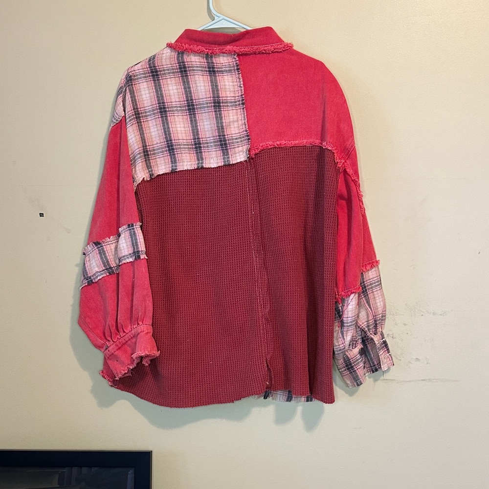 Pol Red And Plaid Patchwork Jacket - image 6